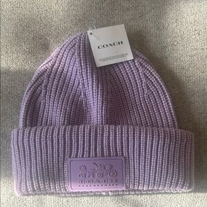 Coach Lilac Ribbed Knit Cuffed Beanie